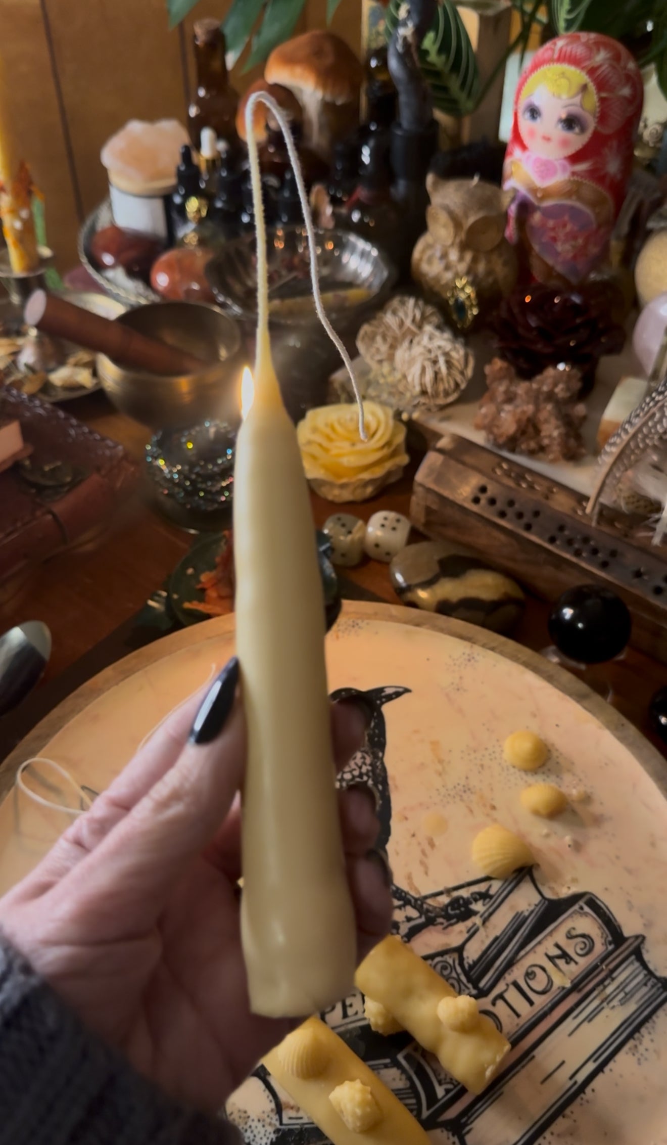 Set of Two 10 inch Handdipped beeswax Ritual Altar Candle
